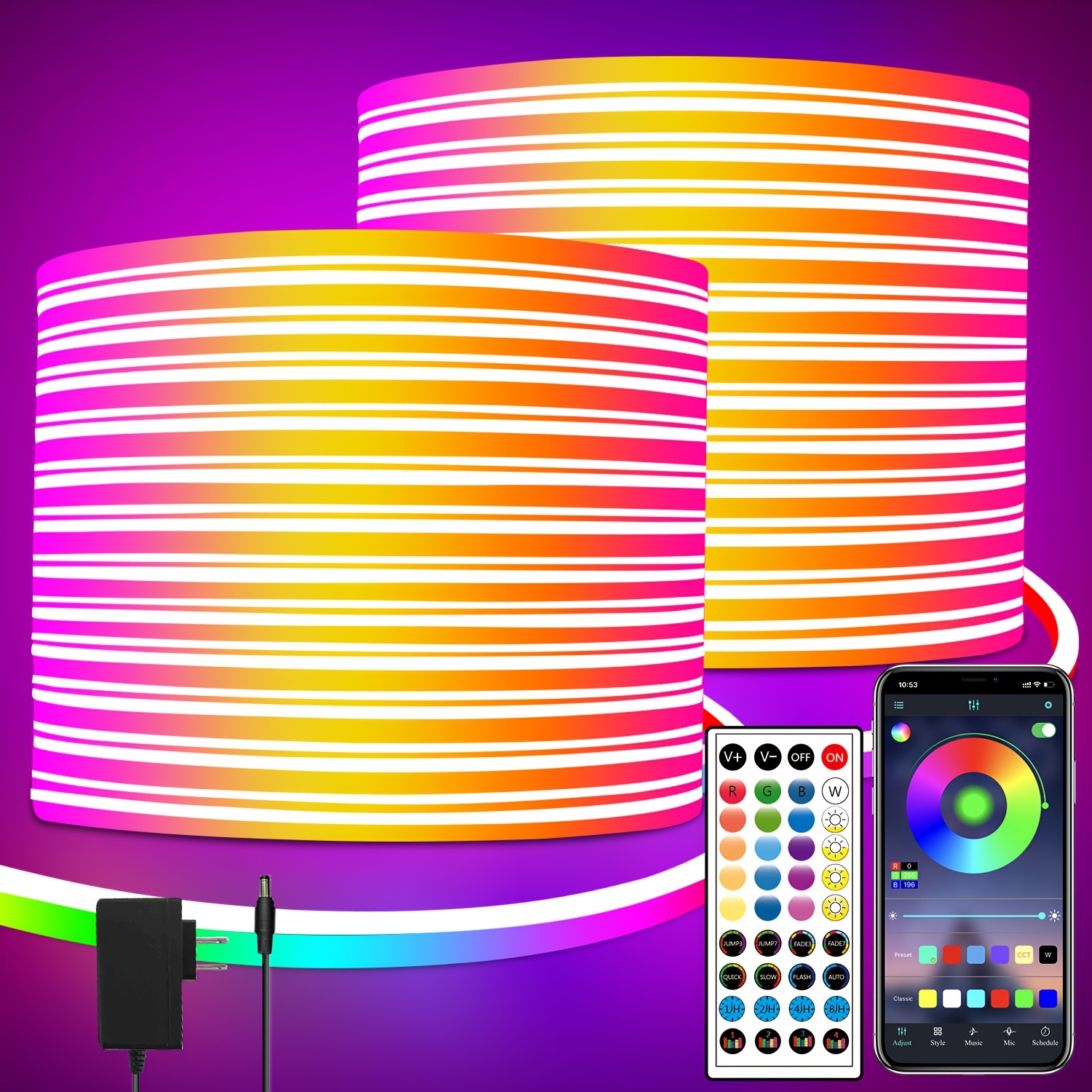 100ft rgb led neon rope lights with remote app control flexible neon led strip lights for bedroom room   rolls of 50ft