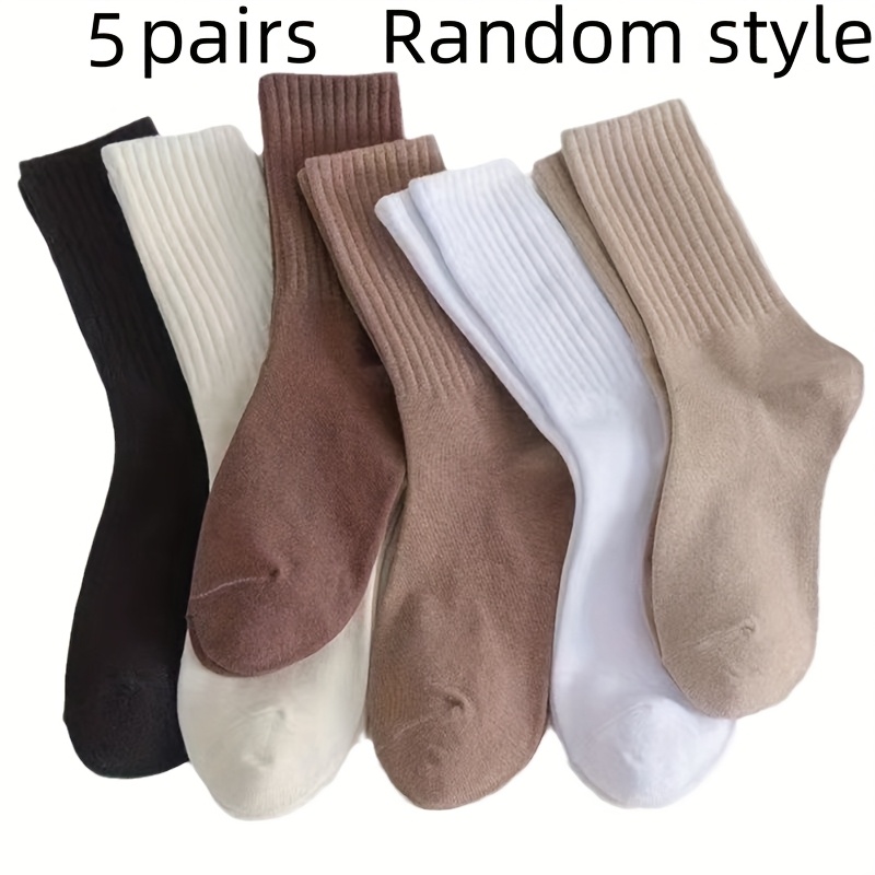 E-shop 5 Paar zufällige Damen Mid-Cut Socken in Unifarben, trendiger und vielseitiger Ins-Stil für alle Jahreszeiten