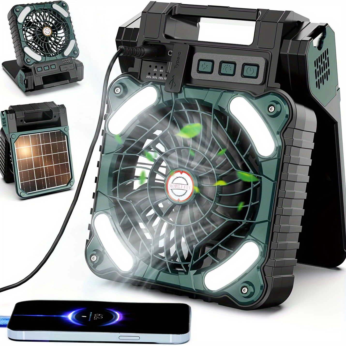 

Portable Outdoor Solar Fan, Usb Recharge Camping Folding Fan, Outdoor Fan Light, Desktop Multi-function Fan Led Light, Emergency Fan Light