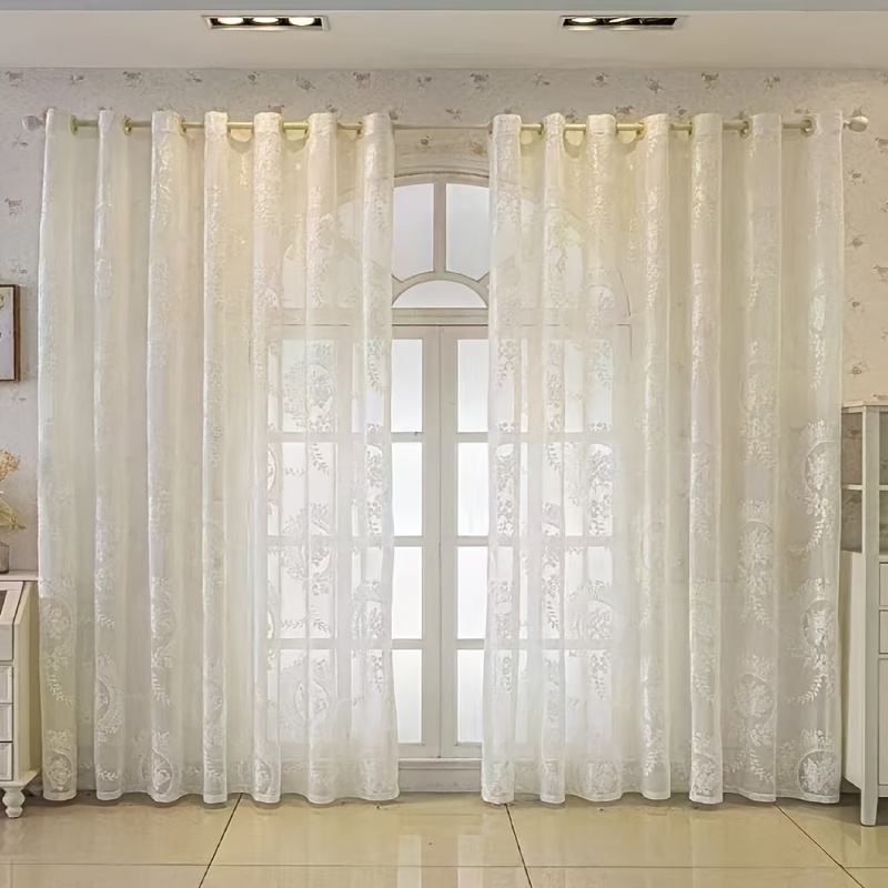 TEMU 1panels Round Relief Sheer Curtains, Made Of Semi-transparent Polyester Fiber, Featuring Eyelets, Suitable For Living Room Curtains, Bedroom