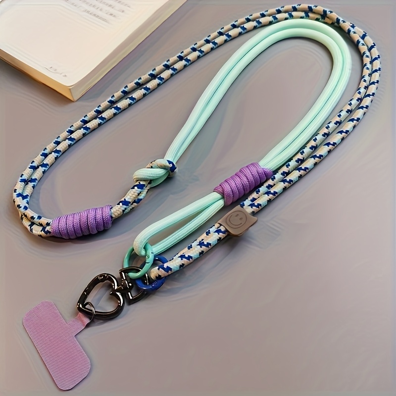 Versatile Crossbody Phone Strap - Chic Braided Style Featuring Pink And White Highlights, Sturdy Nylon Material, Suitable For Outdoor Activities, Safe Anti-loss Phone Case Compatible With Devices