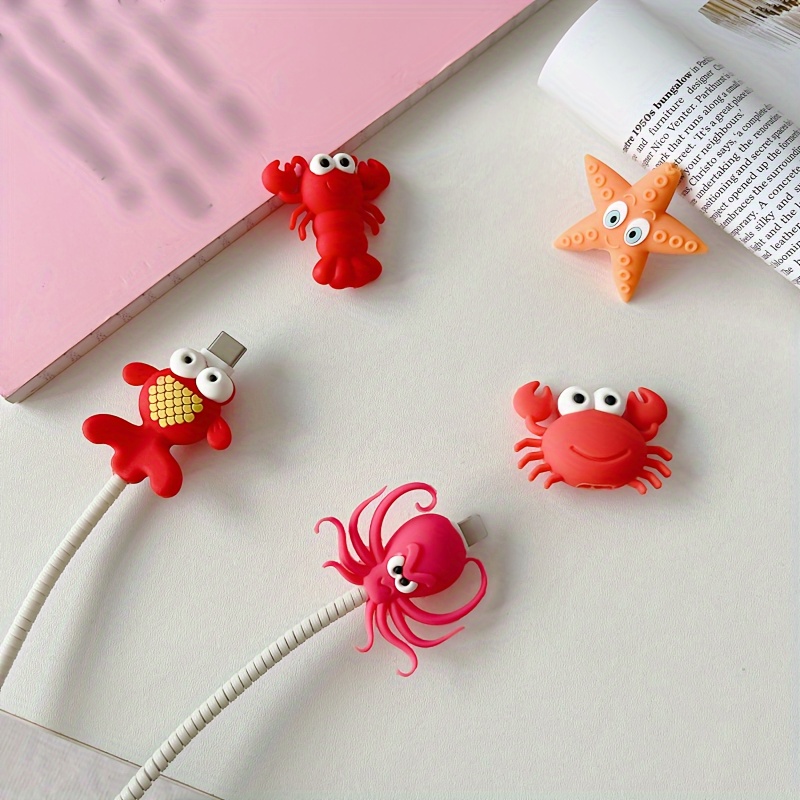 

5pcs Cute Lobster Crab Design Protector Mobile Phone Charging Cable Protection Sleeve Cable Transmission Line Anti-breakage Protection Your Phone Cable Decoration Gift To Girlfriend