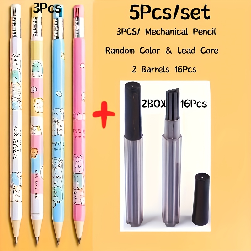 Black Random Style Mechanical Pencil Set, 2.0mm Lead, Automatic Push-button Mechanism, Continuous Writing, Replaceable Leads, No , 2b Hardness