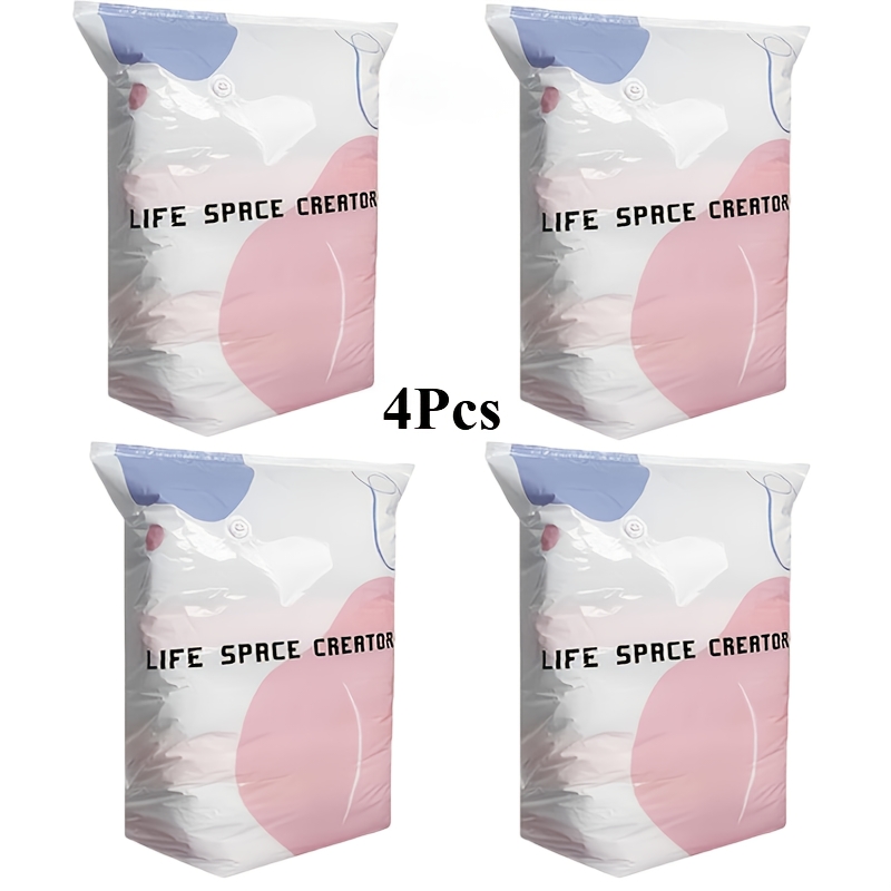 TEMU 4pcs Large Heavy-duty Reusable Vacuum Storage Bags Suitable For Bulky Bedding, Clothes & Home Organization - No Pump Press & Seal, Compression