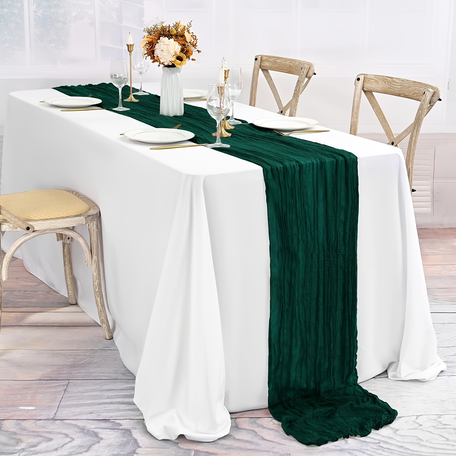 

Emerald Cloth Table - , Rectangular Gauze For Weddings, Bridal & Parties - For Thanksgiving & Christmas Decor