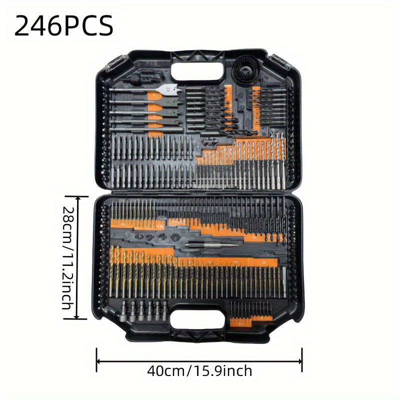 TEMU 246pcs Titanium-coated Steel Drill Bit Set With Storage Case - Ideal For Wood & Metal Cutting, Drilling & Polishing