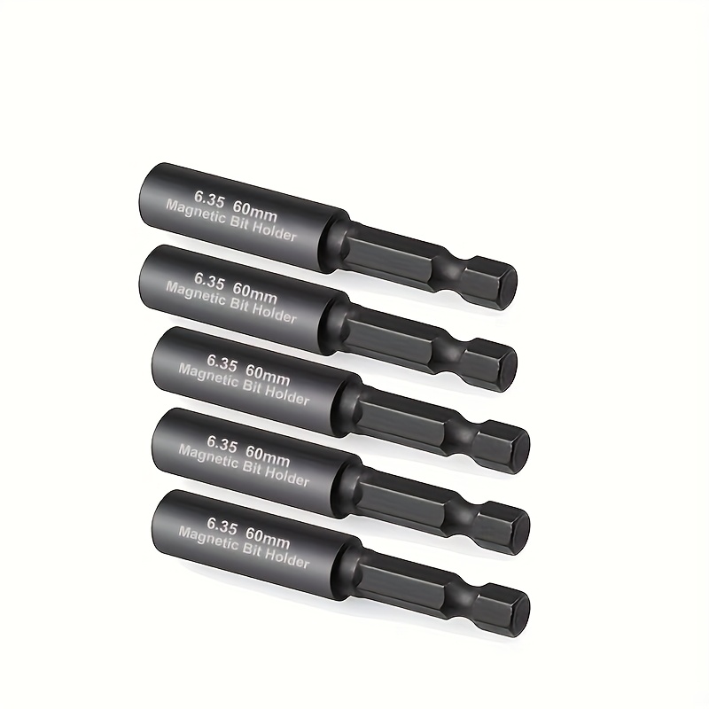 

5pcs Magnetic Screwdriver Bit Holder Set, 60mm, 1/4" Hex Shank, S2 Steel, Black - Compatible With , , And Torx Bits