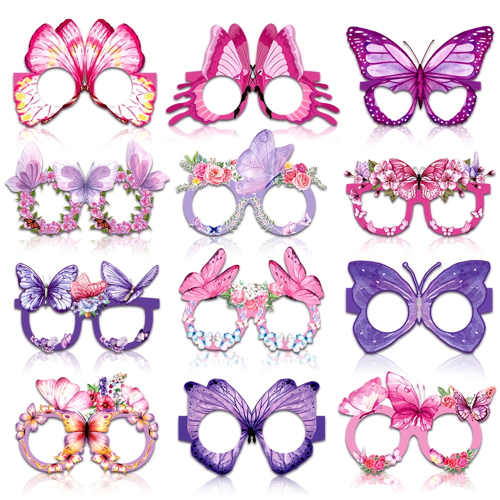 

12 Pairs Of -themed Paper Glasses, Decorated With Butterflies, Photo Props And Party Supplies, Suitable For Family .