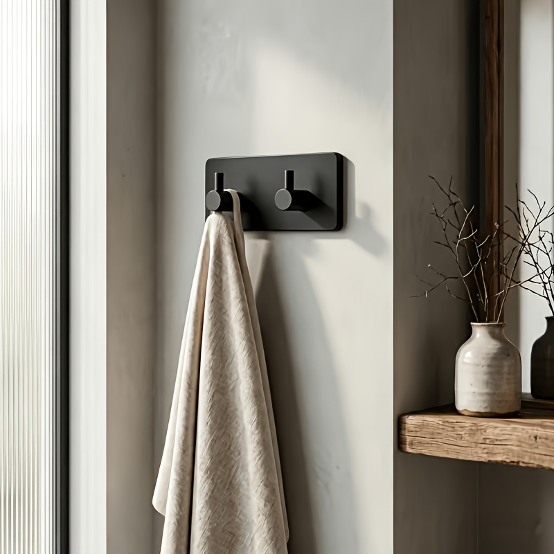 TEMU 1pc No-drill Multi-functional Hook, Adhesive Hook, Loofah Hook, Key Hook, Black Wall-mounted Adhesive Hook, Simple Entryway Key Hanger, Bathroom