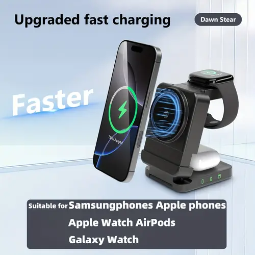 2025 new 3in 1 foldable wireless charger 15w magnetic fast charging suitable for samsung s25 s24 galaxy watch iphone 15 16 pro max watch three device synchronized fast charging portable travel dock phone holder
