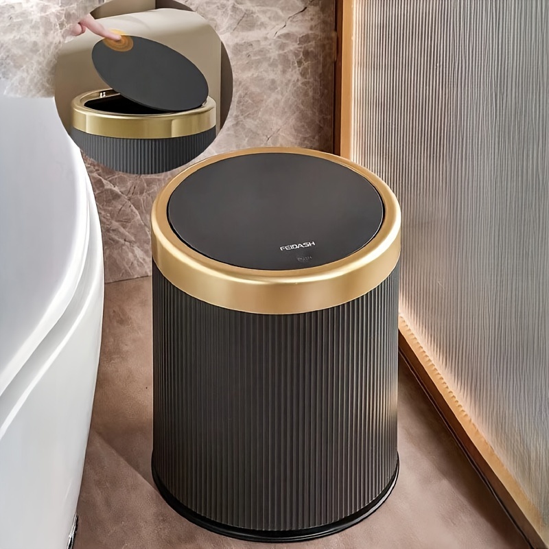 

Plastic Trash Can Suitable For Kitchen, Bedroom And Living Room--cylindrical Manual Lifting Lid, Odor-proof Seal, No Electricity Required, Covered Trash Can