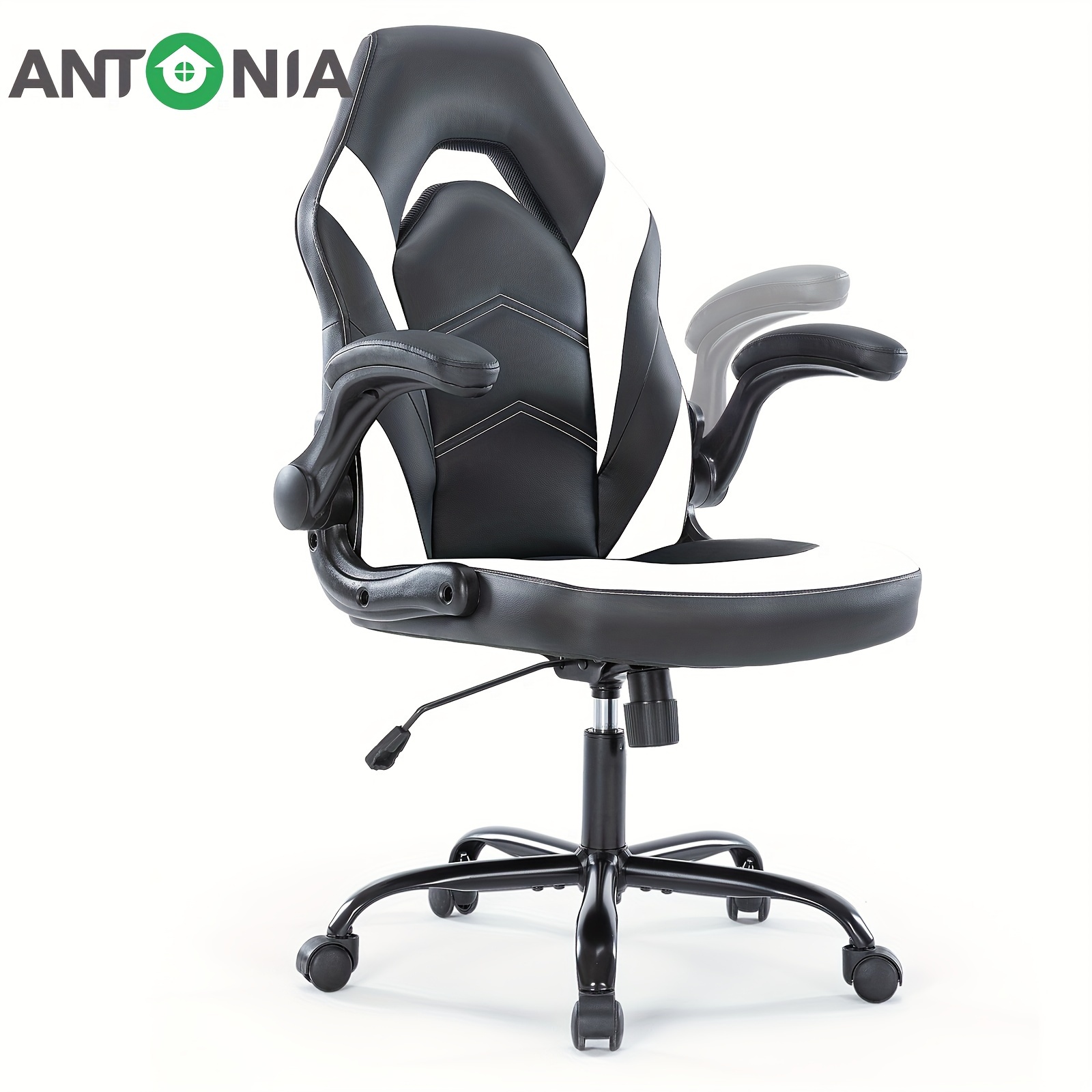 

Antonia Ergonomic Computer Gaming Chair - Home Office Desk With Pu Leather Lumbar Support, Height Adjustable Big And Tall Video Game With Flip-up Armrest, Swivel Wheels For Adults And Teens