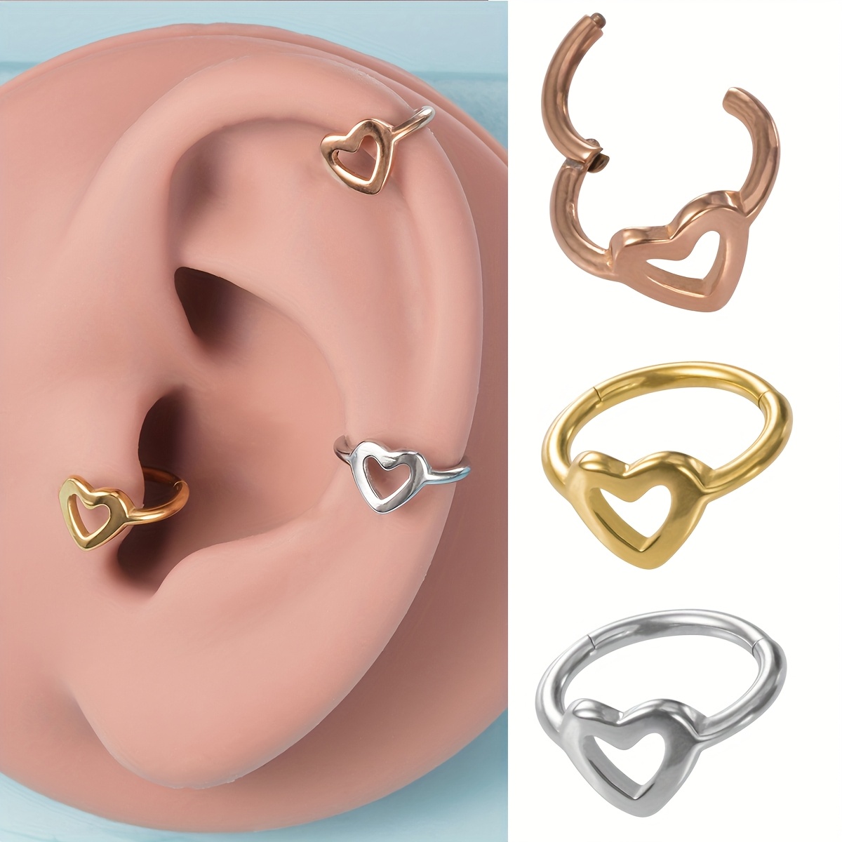 Women's Single Helix Hoop Earrings, Heart-Shaped Design