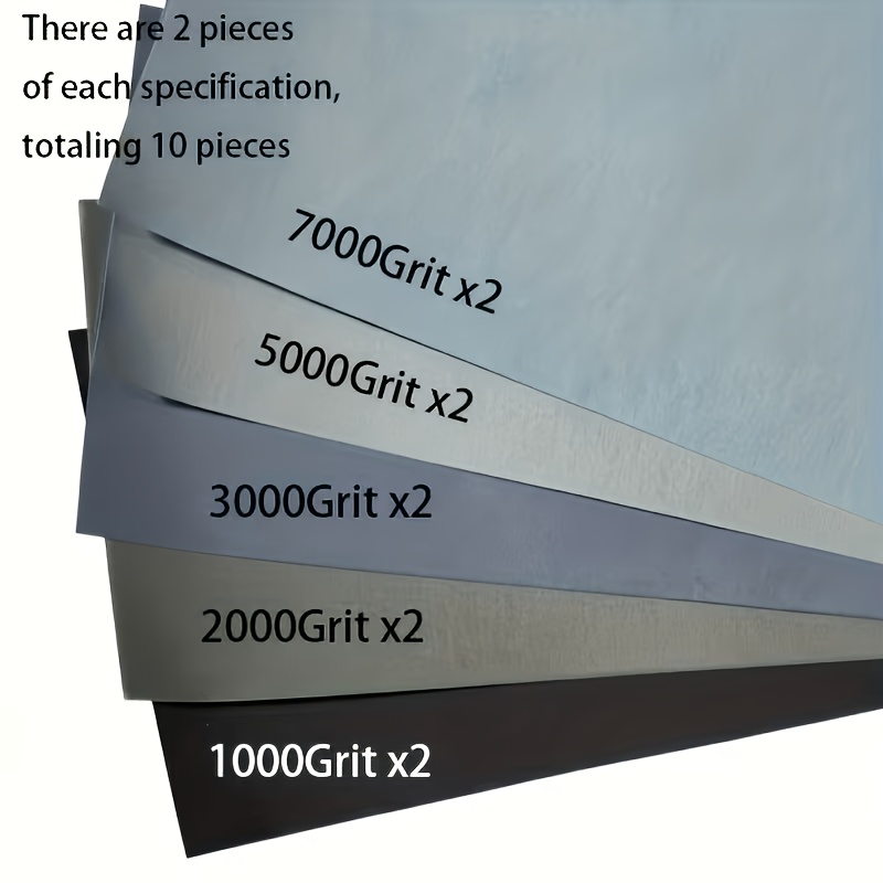 TEMU New 10pcs Extra Fine Wet Sandpaper Set (1000, 2000, 3000, 5000, 7000 Grit) - Carbonized Sandpaper, Compatible With Belt And Polishers For Wood,