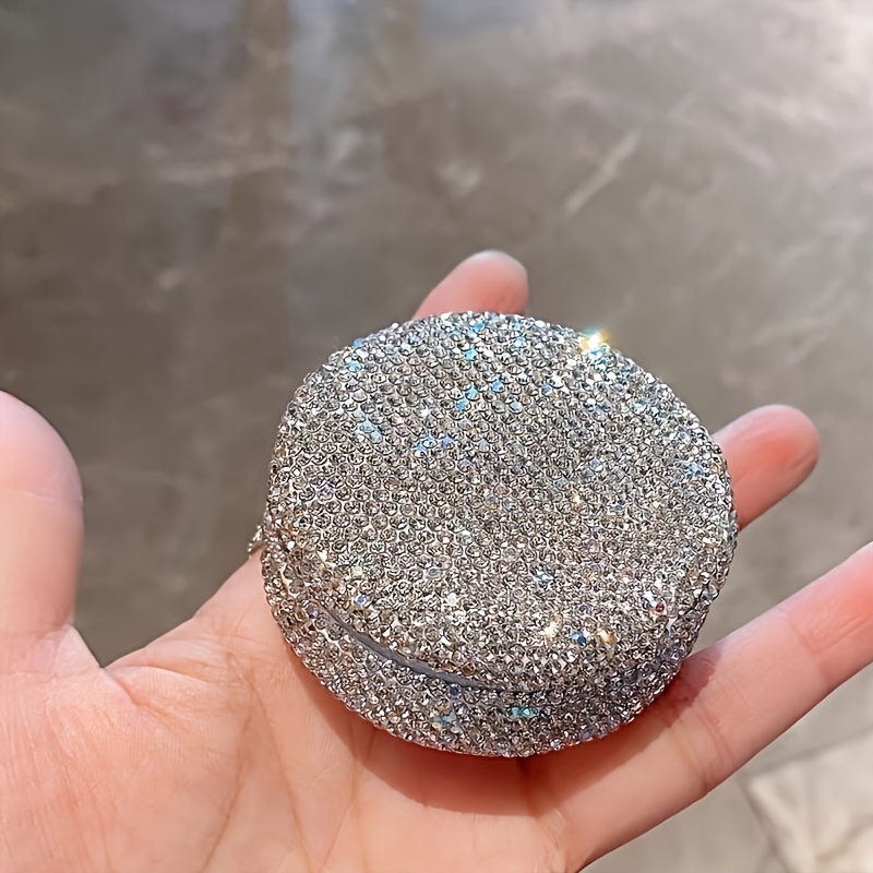 1pc Luxurious Rhinestone Loose Powder Case With Puff, Portable, Leak-Proof, Large Capacity & Elastic Mesh Pocket, Compact For Travel details 2