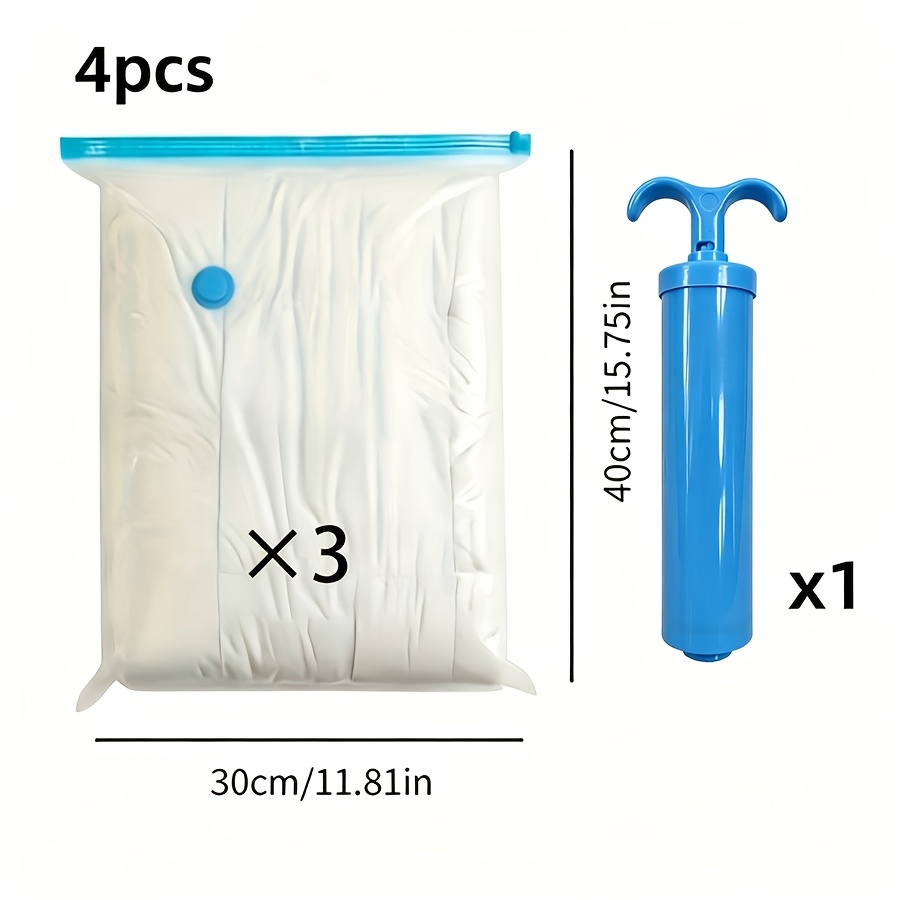 TEMU 4pcs Vacuum Storage Bag Set [3pcs Storage Bags And 1pc Manual Pump] Premium Durable Material Space-saving Design Suitable For Clothing Storage