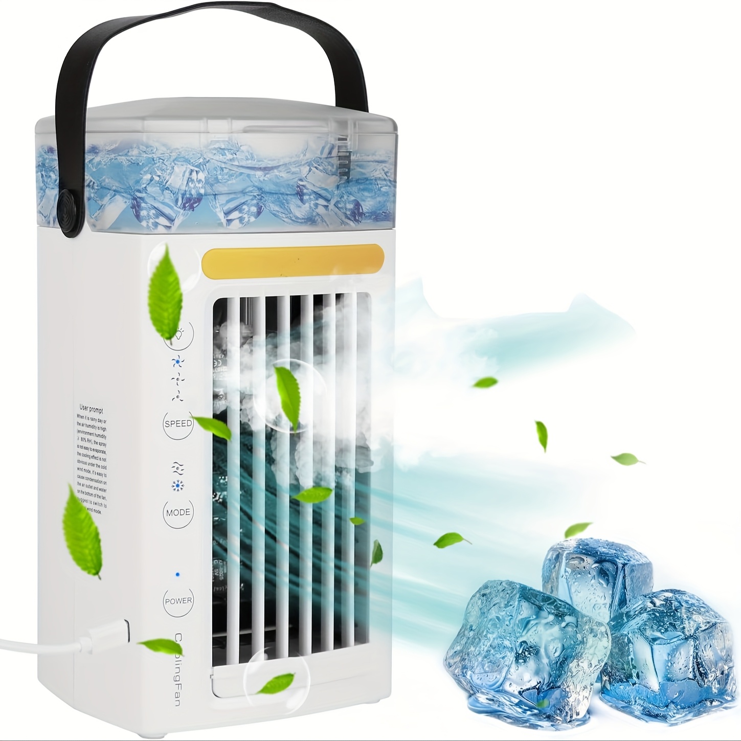 TEMU Condicionadores De Ar Portáteis, Ventilador De Ar Condicionado 4 Com 3 Velocidades, Resfriador De Ar Evaporativo Com Água E Ventilador De