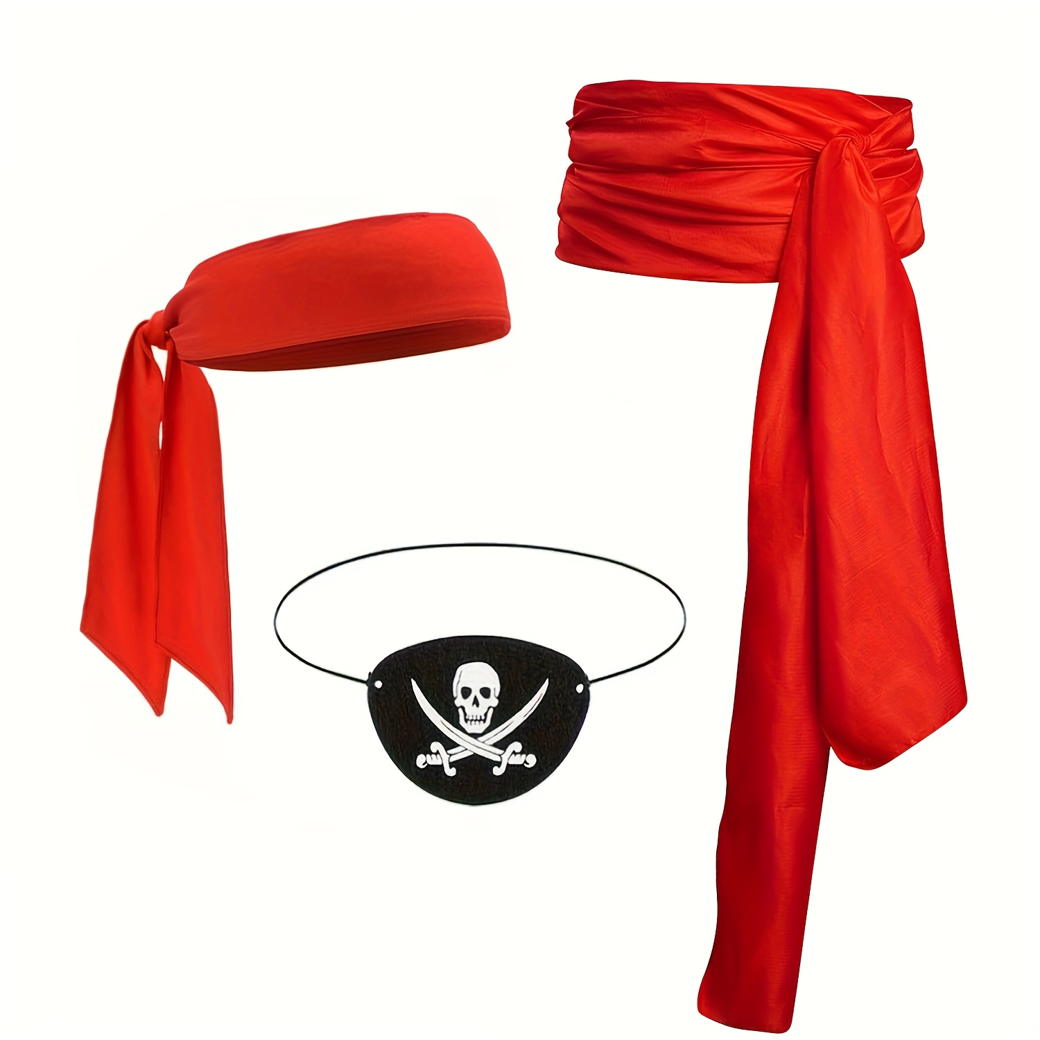 Image of 3pcs Pirate Costume Red Prop Party Packs, Red Headscarf, Red Belt, Eye Mask, Suitable For Adult Men And Women. Halloween, Home Decoration, Theme Performance, Masquerade Ball, Party Favors