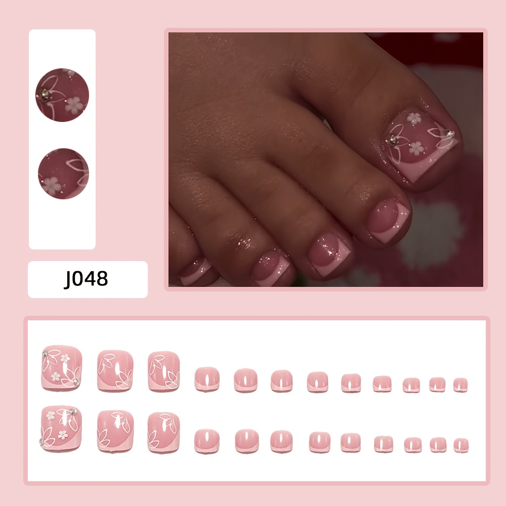 TEMU A Set Of 24 Premium Summer Toenails Featuring A High-. Faux Nails Showcase Pink And White . Are Designed For