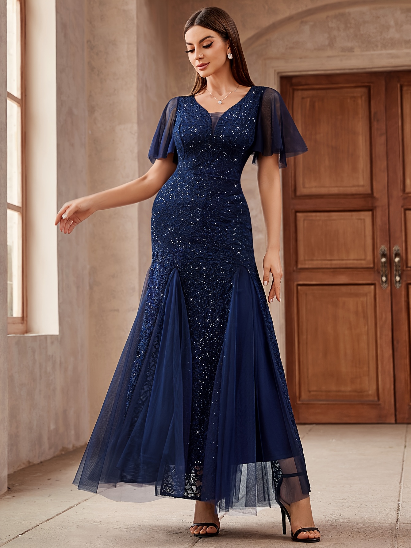 chinese dress ladies Sequin Lace Tulle Tea-Length Girl's Party Dress Blush / 10