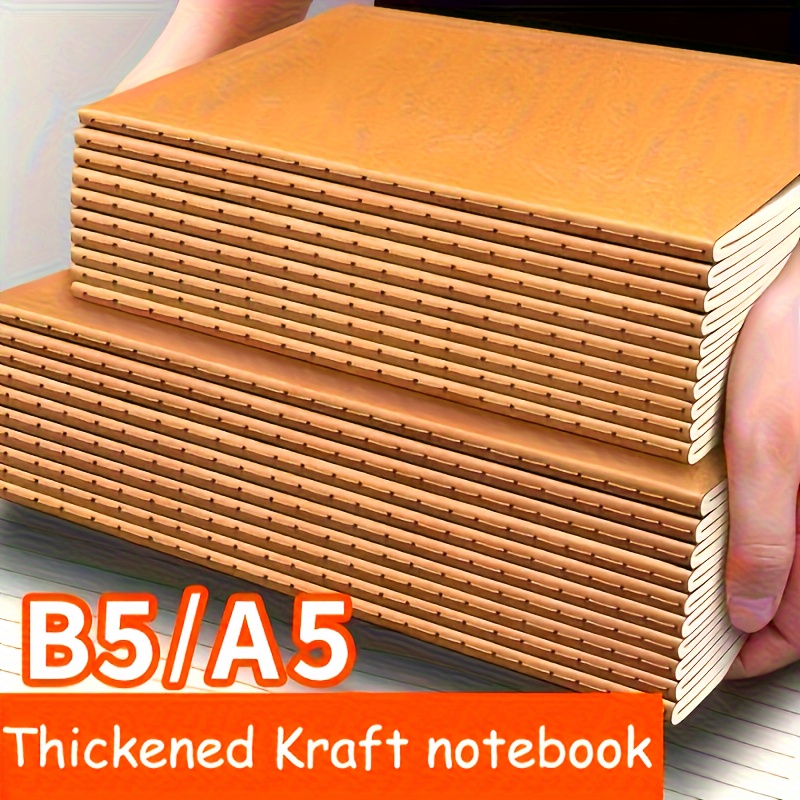 

10-pack Thickened Kraft Cover Notebooks, B5/a5 Size Lined Steno Writing Pads, Students Exercise Books, Vintage Journals With Stitch Binding