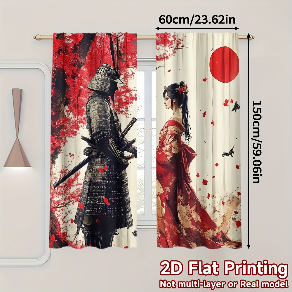 TEMU 2pcs, 2d Flat Printing Arts Theme Curtains, Japanese & Geisha Cherry , Polyester, For Living Room, Bedroom, Study, Dining Room - Perfect For ,