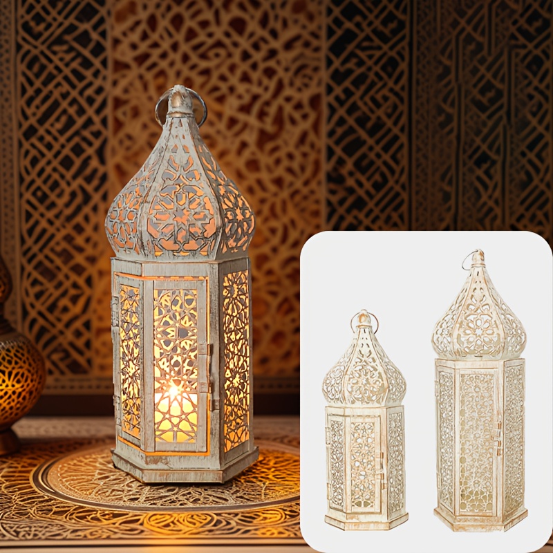 TEMU 2pcs Metal Retro Moroccan Candle Light And Candlestick - Candle Stand And Mantelpiece, Suitable For Decoration. [no Candles Included]