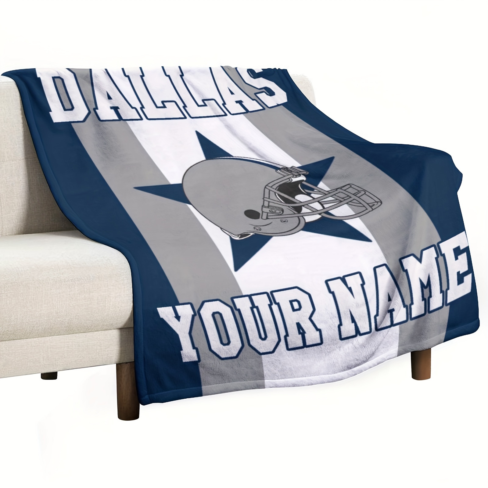 

Personalized Dallas Football Fleece Blanket - Custom Name, Ideal Gift For Sports Fans, Bed, Sofa, Or Travel