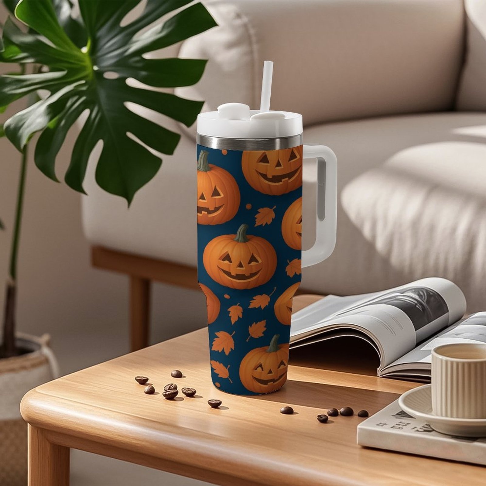 halloween motyw ziemniaków projektowany 40oz kubek ze stali nierdzewnej z słomką i uchwytem, modny duży izolowany kubek wody, 40oz kubek podróżny kubek kawy kubek samochodowy do codziennego użytku prezent domowy samochód na zewnątrz podróże sport fitness siłownia biuro