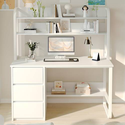 60 desk with drawers computer desk with hutch for bedroom study writing desk for small spaces shelves adjustable feet white and walnut
