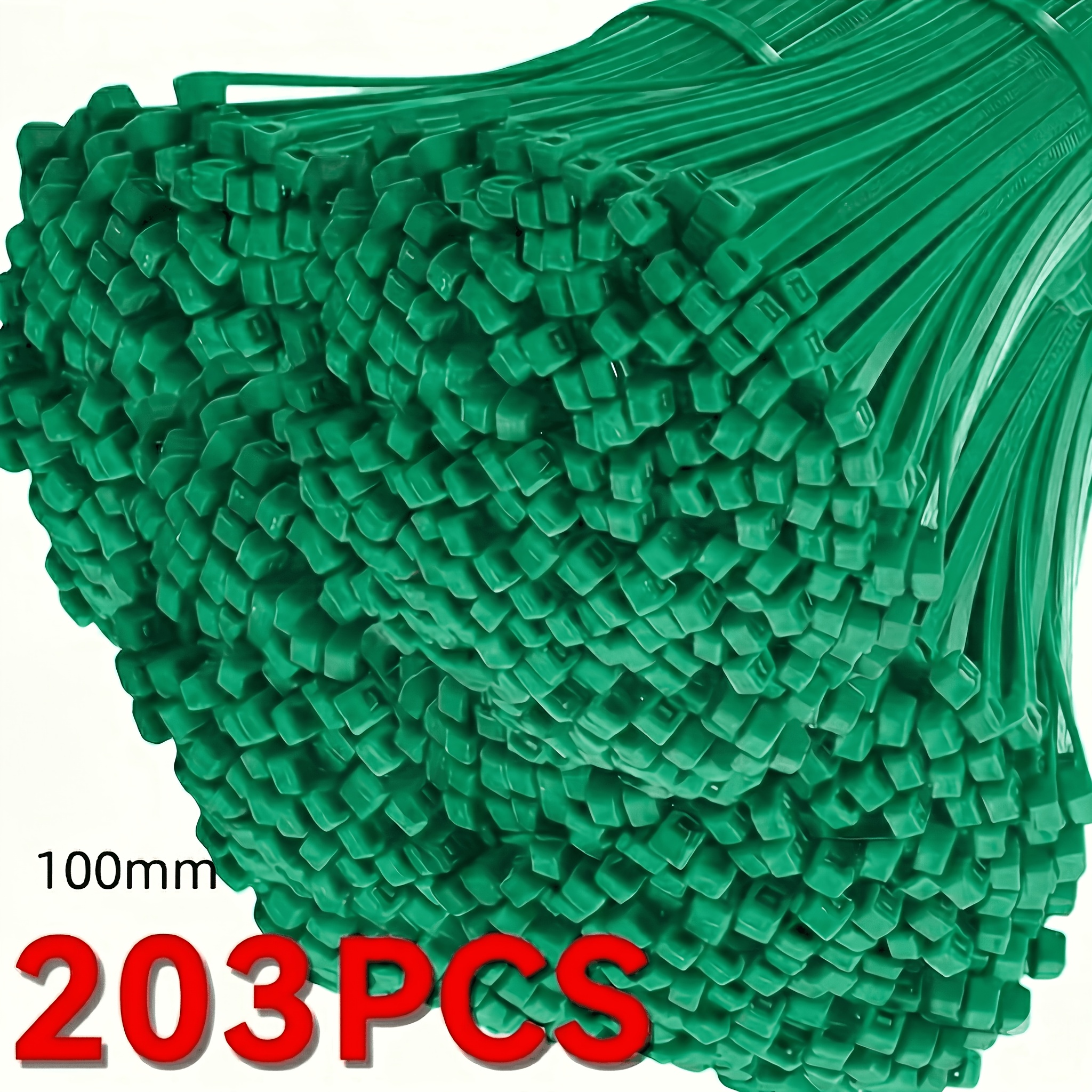 TEMU 203pcs Green Nylon For Cable Ties, 100mm/4in X 3mm Self-locking Garden Zip Ties For Plant Support, Vines & Stems, Strong Plastic Fasteners For