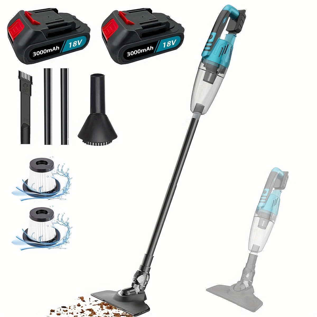 Cordless Handheld Vacuum Cleaner with 10KPA Powerful Suction, HEPA Filter - Lightweight Stick vacuum with 2x3000mAh Batteries, USB Charging, Compatible with Makita Lithium-Ion Batteries - for Car, Home, Pet Hair, Sofa, Hard Floor Cleaning - Compact & Portable Cordless Cleaner, Cordless Vacuum Cleaner,   Battery, Home Cleaners