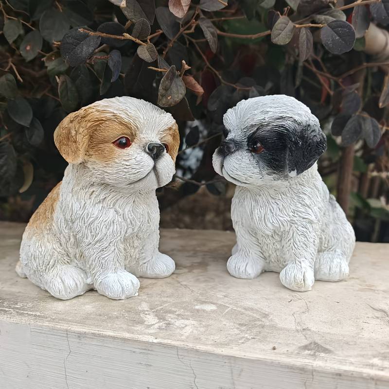 Leonardo Shih Tzu Resin Figurine Ornament – Grey & White / Brown & White – 15cm Long – Unmounted