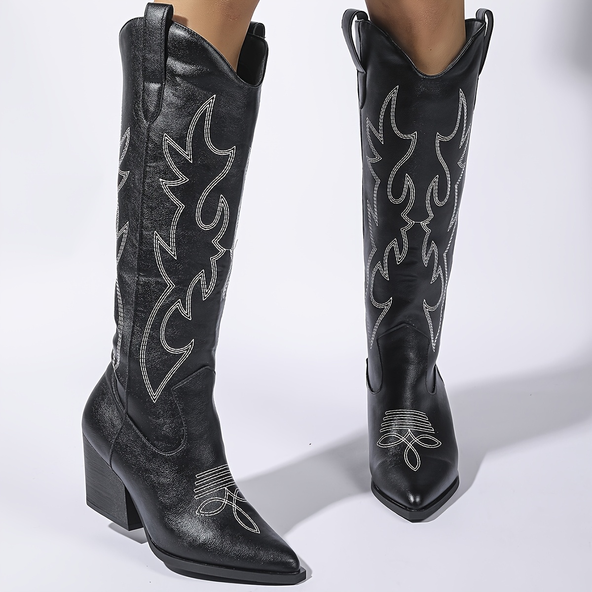 

Bottes de Cowboy Occidentales pour Femmes, Style Vintage à Bout et Talon Haut Épais pour Équitation, Voyage et Tenue