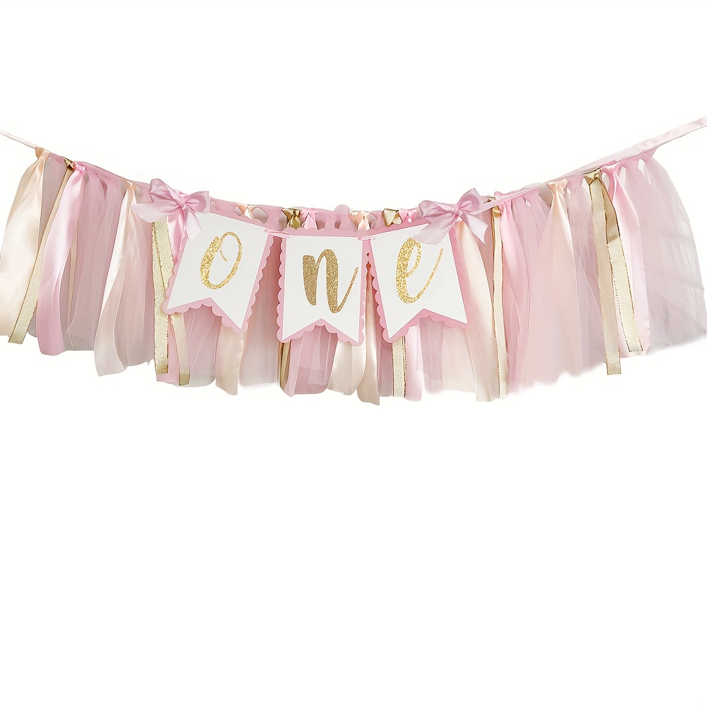 

Pink & Golden First Birthday High Chair Banner - Princess-themed Tulle & Ribbon Garland, 's First Celebration, No Power Required, Shower Gifts