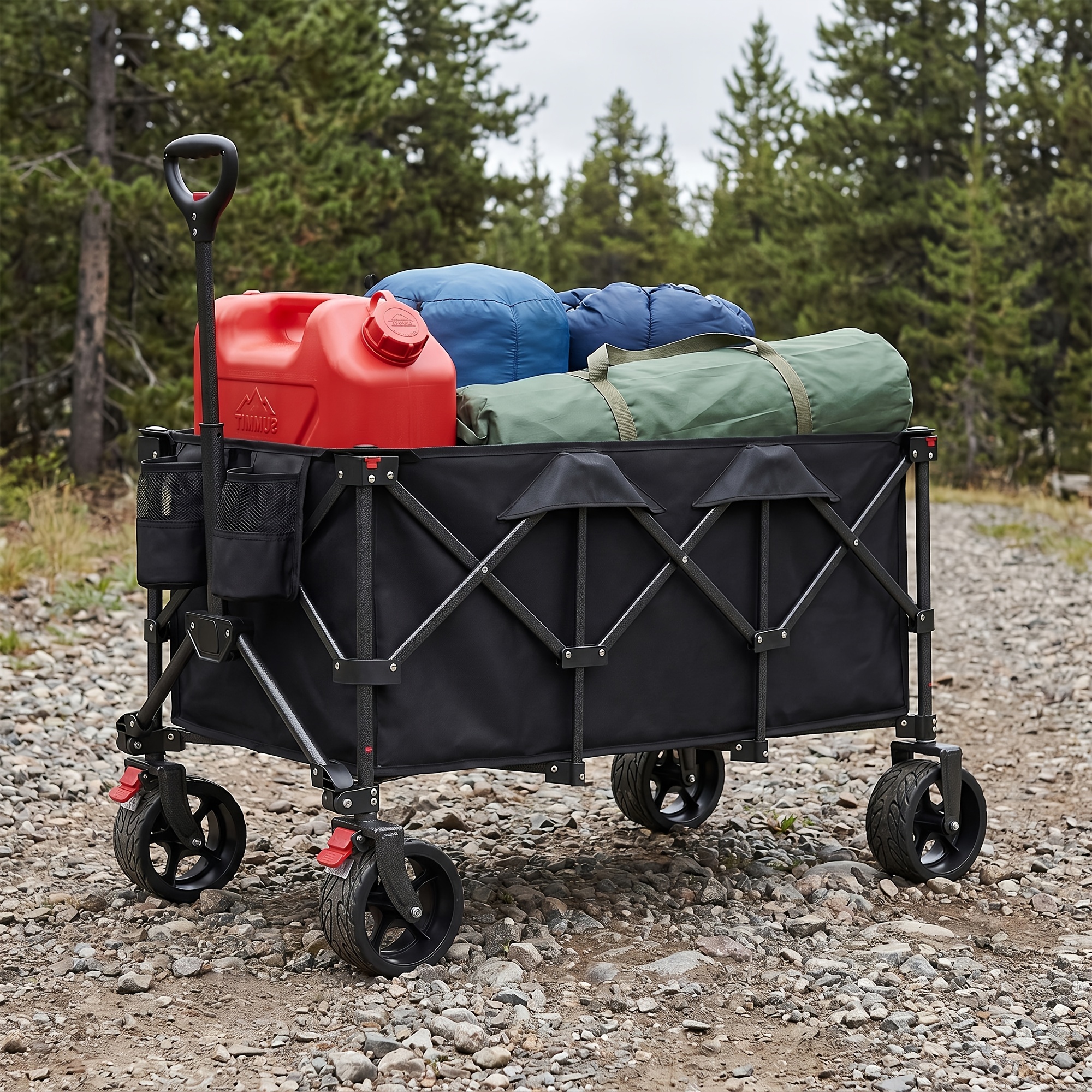 Image of Foldable Hand Truck With Handle, Trolley, 4 Detachable Wheels, 200l, Up To 150kg, Outdoor, Garden