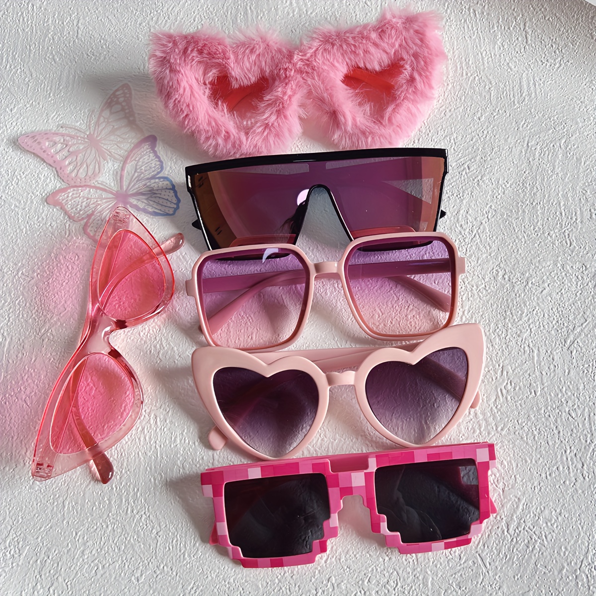 

6pcsy2k Pink Series Personality Plush Large Frame Personality Glasses For Women Birthday Single Party Bridesmaid Group Decoration Glasses