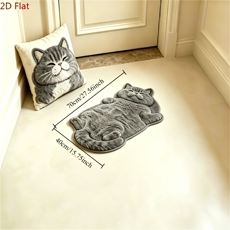 TEMU Alfombra de felpa con forma de gato, de de cachemira de 900 g + , 2D con 3D, pelo no largo, bonita y realista, para decoración de dormitorio,