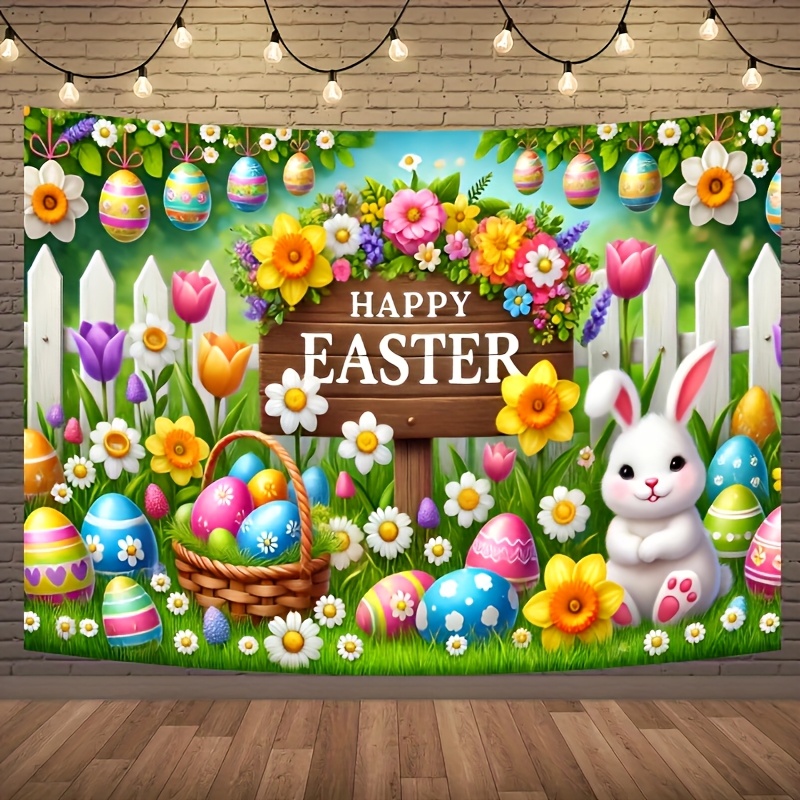 

Easter Bunny & Eggs Polyester Backdrop - Reusable Fabric Banner For Family Events, Weddings, Birthdays - No Electricity Needed, Spring & Easter Room Decor