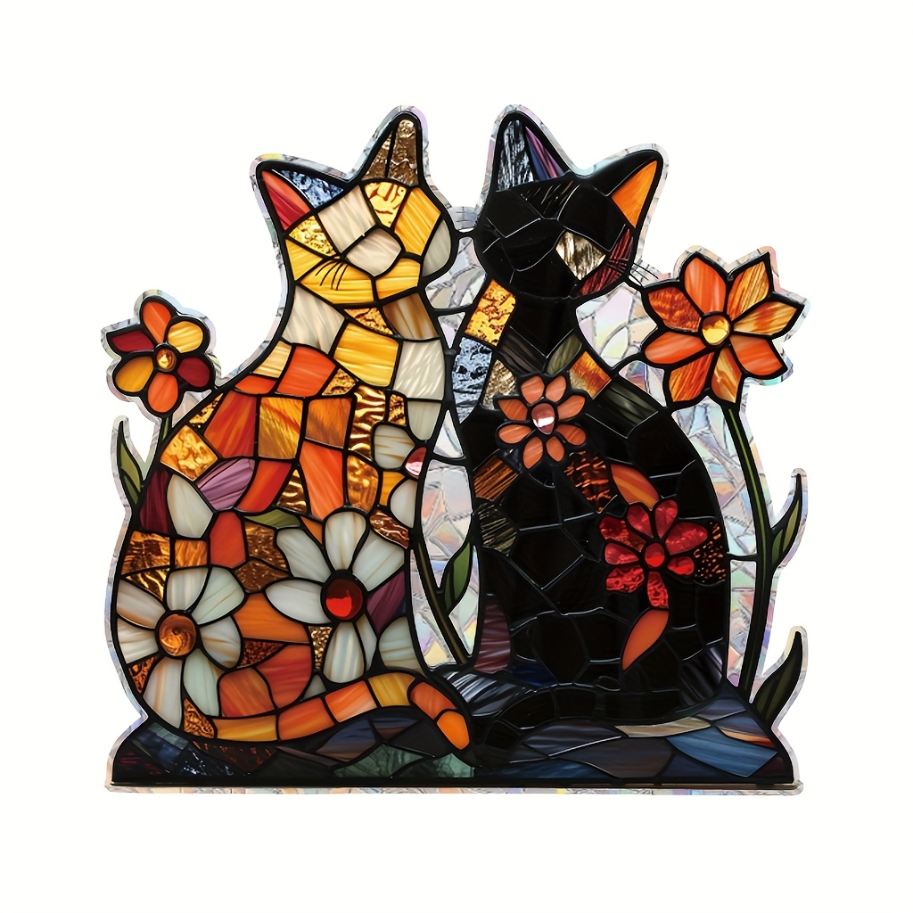 E-shop Katzen-Folie im Fliesenstil, statische Folie, Glasfolie - Wiederverwendbar, antistatische Fensterfolie - Heimdekoration, geeignet für Fenster,