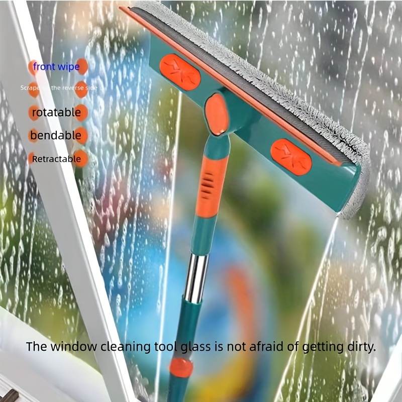 multi functional window cleaner with extendable handle green color stainless steel abs fiber material suitable for glass tiles and other home places details 2