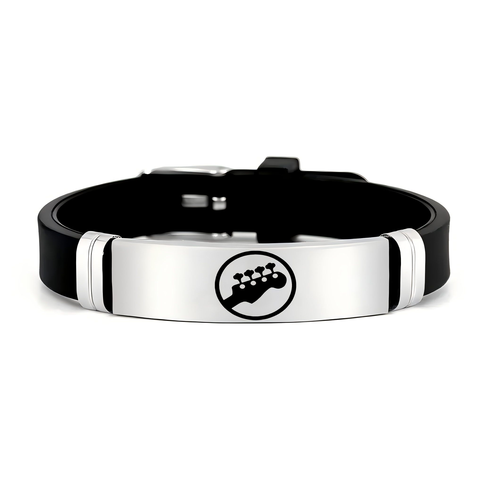 TEMU Guitar Design Accessory, 202 Stainless Steel Silicone Wristband - Perfect Gift For Musicians, Bassists, Rock Band Fans, And Music Lovers