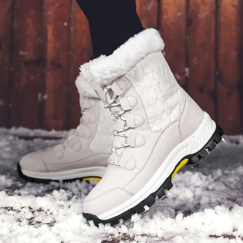 Atoshopce Warm Fur Lined Winter Snow Boots for Women, Anti-Slip, Lace