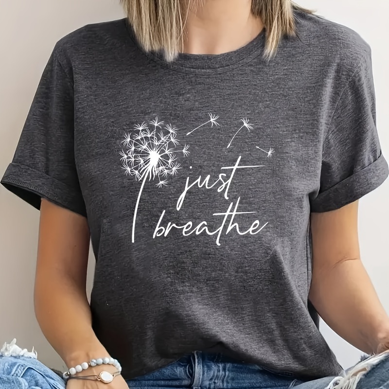 

1 Pc Dandelion Motivational Quote Vinyl Iron-on Transfer, White "just Breathe" Heat Press Decals For Diy T-shirt, Pillow, Clothing Decoration And Craft Appliques