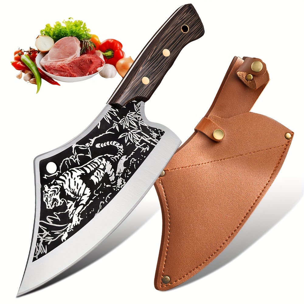 

Professional 8 Inch Meat Cleaver Knife With Sheath High Carbon Stainless Steel With Ergonomic Wood Handle Butcher Knife With - Heavy Duty Chopping Knife For Family & &camping