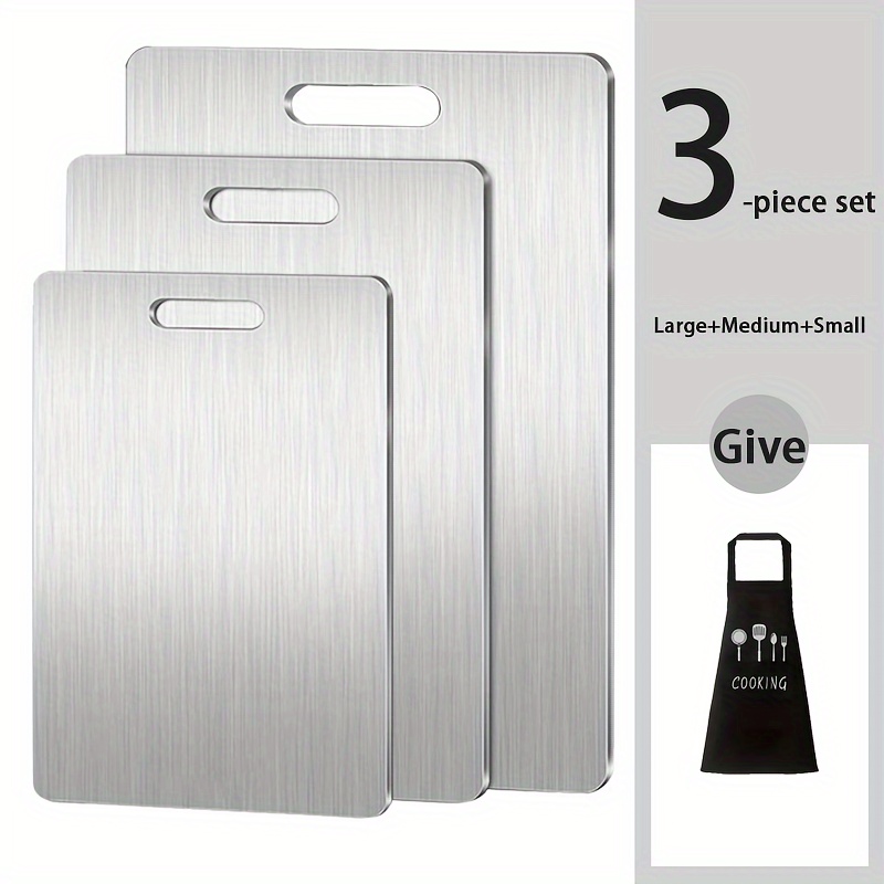 TEMU 3-piece Stainless Steel Cutting Board Set - , Easy To Clean, Suitable For All Of Meats, Fruits, Vegetables, Bread And Cheese, Comes With A - Kitchen Cooking Apron, An Tool Set Gift