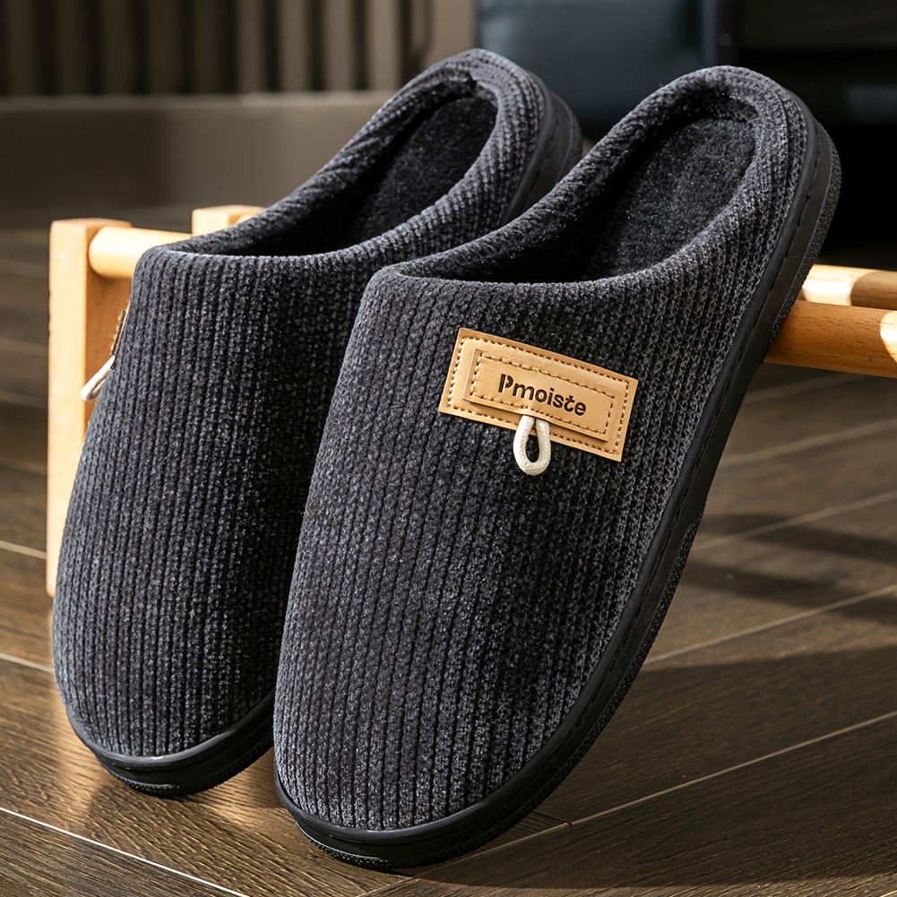Pmoiste Winter Slippers Men Solid Memory Foam Bedroom Shoes Warm Comfortable House Footwear
