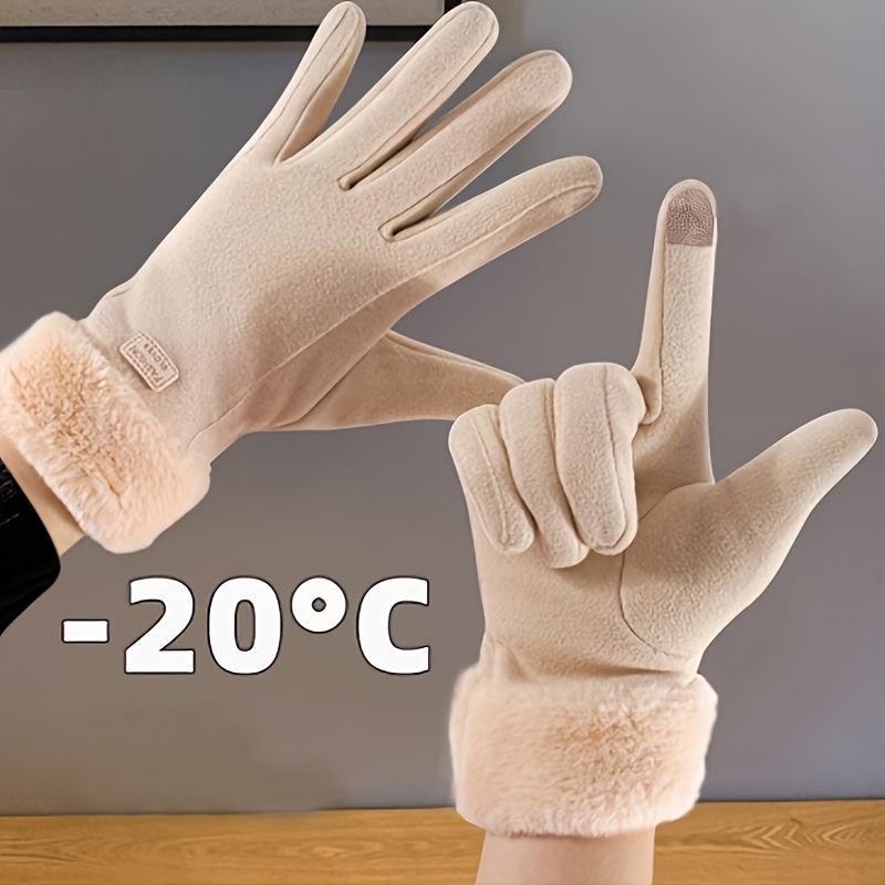 

1 Pair Of Women's Winter Warm Gloves, Polyester Fiber, Non-stretch, Solid Pattern, , Waterproof, Touchscreen Compatible, Knitted, Only, For Outdoor Activities