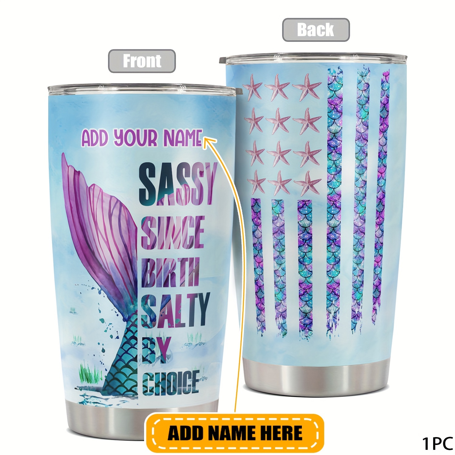 

Custom Name 20oz Tumbler - Perfect Gift For Mermaid Enthusiasts, Friends & Family - Durable Metal Travel Mug With Lid, Bpa-free, Reusable - Ideal For Birthdays,