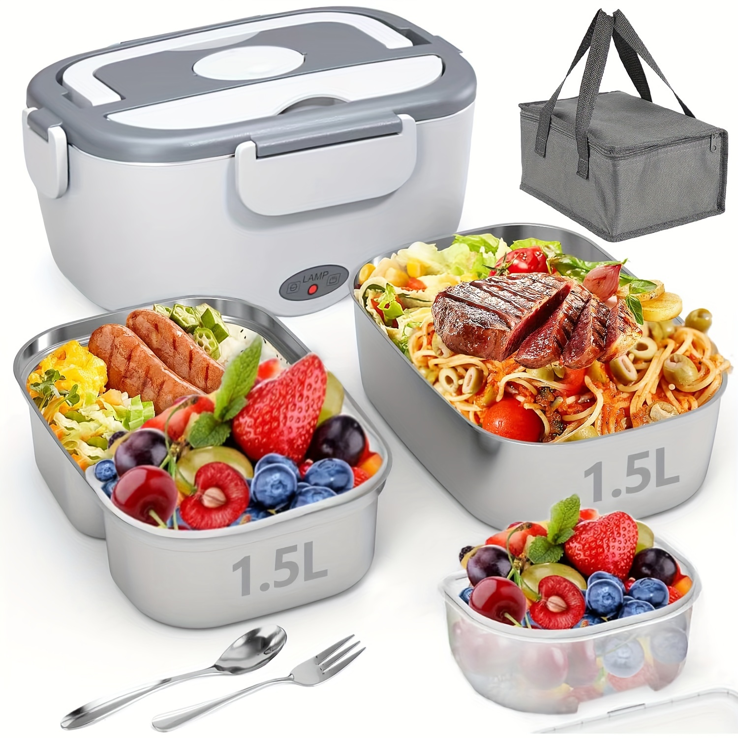 

Electric Lunch Box - Portable Fast Heating Lunch Box (12v/24v/110v) - 1.5l Stainless Steel Container Adult Food Warmer - Suitable For Cars, Trucks, Offices And Outdoors (white)